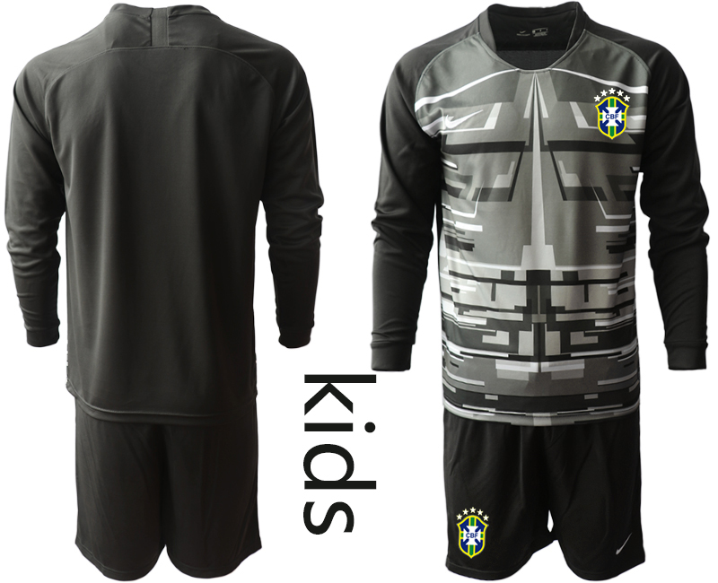Youth 2020-2021 Season National team Brazil goalkeeper Long sleeve black Soccer Jersey->brazil jersey->Soccer Country Jersey